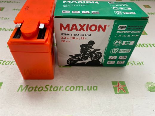 Акумулятор MAXION MXBM-YTR4A-BS AGM (12V, 2,3Ah, 30А EN), 113x48x85 мм, вес 0,98кг