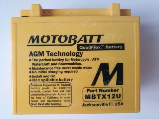 Motobatt MBTX12U Акумулятор 14 A/ч, 210 A, 151x87x130 мм (YTX12-bs, YTX14-BS) 4.4кг