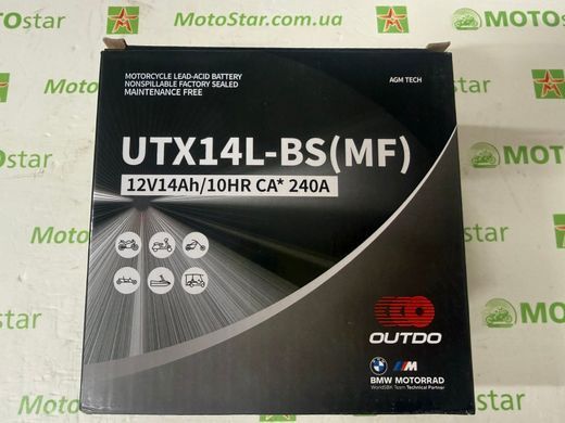Outdo 14 Ah YB14L-BS (YB14L-B2) MF 14 А/ч, 240 А, (-/+), 134х89х166 мм