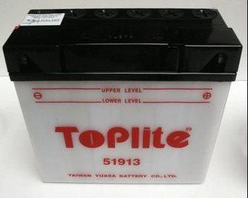 Мотоакумулятор TOPLITE 51913 12V, 19Ah, ток 190A, д. 186, ш. 82, ст. 170, обсяг 1,2, вага 4,8 кг, без електроліту