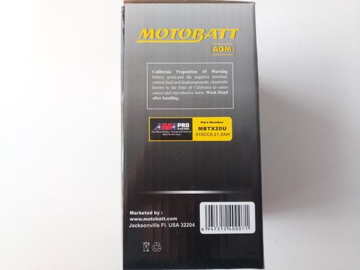 Motobatt MBTX20U Акумулятор 21 A/ч, 310 A, (+/-)(-/+), 175x87x155 мм