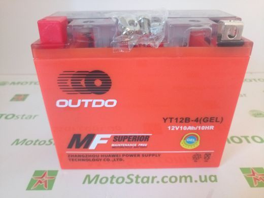 Аккумулятор YT12B-BS Outdo, 12V 10А, гелевый, 150x69x130мм