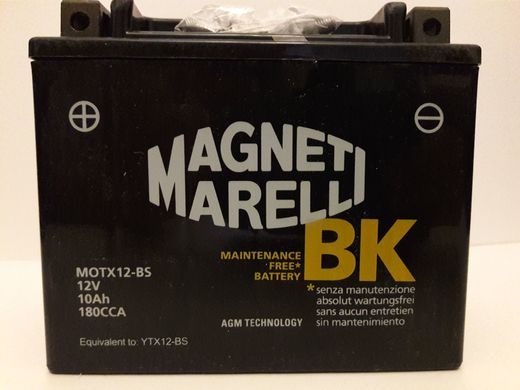 MOTX12-BS (YTX12-BS) Magneti Marelli Аккумулятор 10 Ah, 180A, 12V, (+/-), 150x87x130 мм