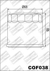 CH COF038 - Фільтр масляний APRILIA RSV; ARCTIC CAT ARCTIC CAT, BEAR CAT; CAGIVA NAVIGATOR, RAPTOR, V-RAPTOR, X-TRA RAPTOR; KAWASAKI KLV; KYMCO MAXXER, MXU; PIAGGIO/VESPA ZIP; SUZUKI AN 50-1800 1979-2015