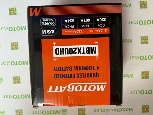 Motobatt MB MBTX20UHD Мото акумулятор 21 A / ч, 310 A, (+/-) (- / +) ,, 175x87x155 мм