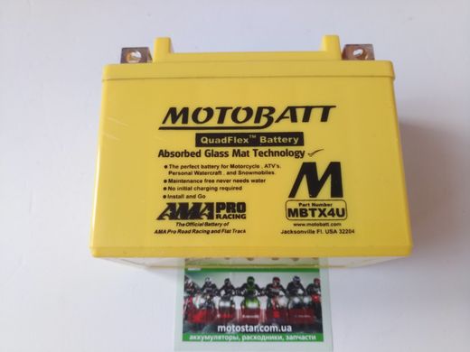 Motobatt MBTX4U Мото акумулятор 4 A/ч, 70 А, (-/+), 114x70x87 мм (YTX4L-BS)