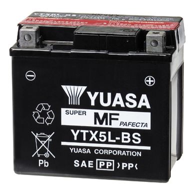 Мотоакумулятор TOPLITE YTX5L-BS 12V 4Ah, д. 114, ш. 71, ст. 106, електроліт в к-ті, вага 3,5 кг
