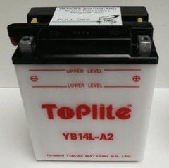 Мотоакумулятор TOPLITE YB14L-A2 12V, 14Ah, д. 135, ш. 91, в.167, обсяг 0,8, вага 4,5 кг, без електроліту