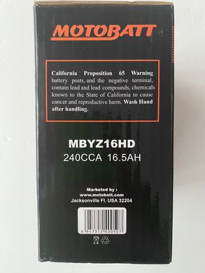 Motobatt MBYZ16HD Акумулятор 16,5 A/ч, 240 А, (+/-)(-/+), 151x87x145 мм (YTX14-bs, YTX14L-BS) вага 5кг