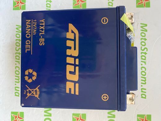 Акумулятор YTX7L-BS 4RIDE Nano GEL 12В 7Ah 120А P+ 113x69x130мм, вага 2,42кг