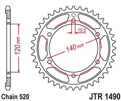 JTR1490.44 - Звезда задняя KAWASAKI EN, W, ZX-4, ZX-6R, ZXR 400-800 1988-2016