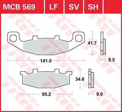 LUCAS MCB569 - Тормозные колодки HYOSUNG GT; KAWASAKI EN, ER, EX, GPX, GPZ, GTR, KDX, KL, KLE, KR-1 250-1200 1987-2007