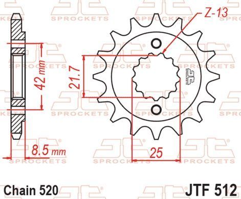 Передняя звездочка сталь JT JTF512.17RB KAWASAKI BJ, EN, ER, EX, GPX, GPZ, KLE, Z, ZR, ZX, ZX-4, ZXR; SUZUKI RG 250-600 1984-2009