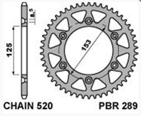 PBR задняя шестерня 289 42 C45 HONDA CR / CRF 83-17 (JTR210.42)