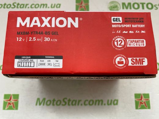 YTR4A-BS MAXION GEL Мото акумулятор, 12V, 2,3Ah, 113x48x85 мм