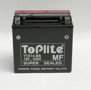 Мотоакумулятор TOPLITE YTX14-BS 12V,12Ah,д. 152, ш. 88, в.147, электролит в к-те, вес 4,5 кг