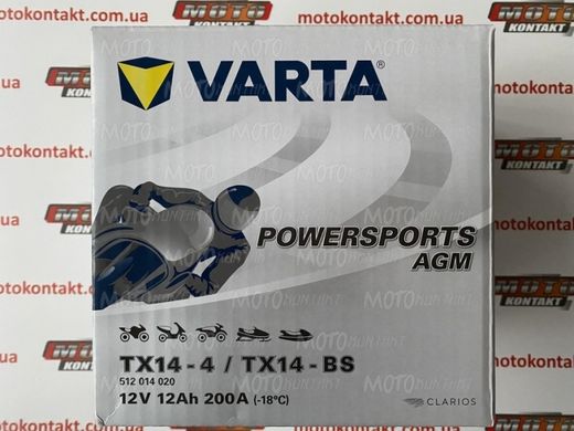 Мотоакумулятор TOPLITE YTX14-BS 12V, 12Ah, д. 152, ш. 88, в.147, електроліт в к-ті, вага 4,5 кг