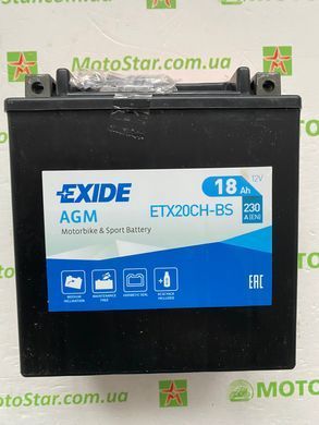 EXIDE ETX20CH-BS / YTX20CH-BS Мото аккумулятор 18 А/ч, 230 А, (+/-), 150х87х161 мм