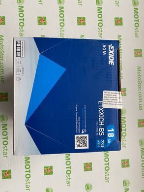 EXIDE ETX20CH-BS / YTX20CH-BS Мото аккумулятор 18 А/ч, 230 А, (+/-), 150х87х161 мм