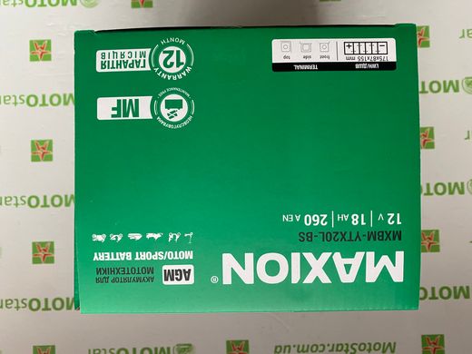 Аккумулятор Maxion AGM MXBM-YTX20L-DS 12V, 18ah, 260А, -/+