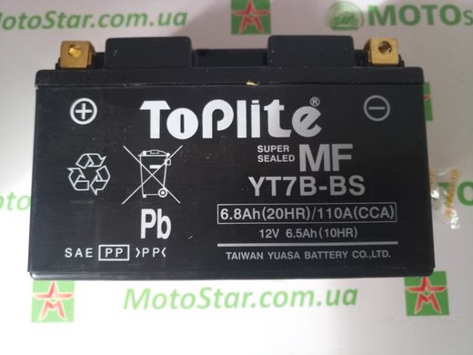 Мотоакумулятор TOPLITE YT7B-BS 12V,6,5Ah,д. 150, ш. 65, в.94, электролит в к-те, вес 2,7 кг