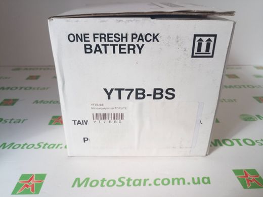Мотоакумулятор TOPLITE YT7B-BS 12V,6,5Ah,д. 150, ш. 65, в.94, электролит в к-те, вес 2,7 кг