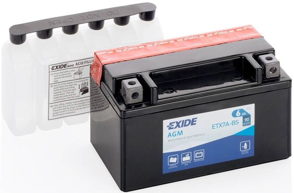 EXIDE ETX7A-BS / YTX7A-BS Мото аккумулятор 6 А/ч, 90 А, (+/-), 150х87х93 мм