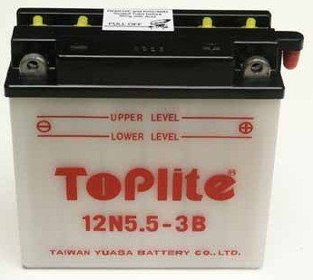 Мотоакумулятор TOPLITE 12N5.5-3B 12V, 5,5Ah, д. 138, ш. 61, в.131, обсяг 0,4, вага 2,4 кг, без електроліту