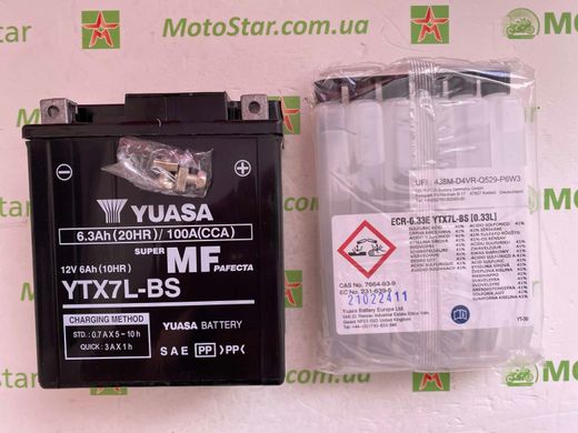 YUASA YTX7L-BS Мото аккумулятор 6,3 А/ч, 100 А, (-/+), 114х71х131 мм