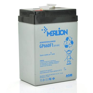 Аккумуляторная батарея MERLION AGM GP660F1 6 V 6Ah ( 70 x 47 x 100 (105) ) White/Black Q20