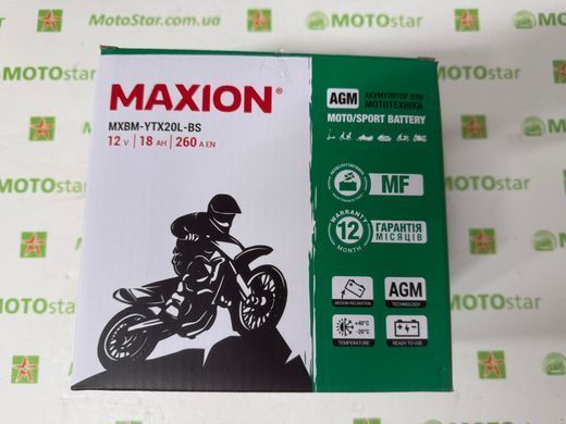 YTX20L-BS MAXION Мото аккумулятор, 12V, 18Ah, 175x87x155 мм