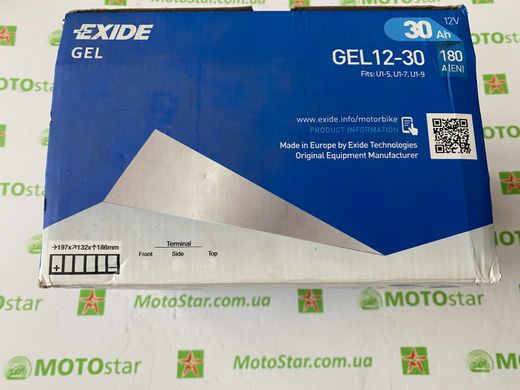 EXIDE GEL12-30 Мото аккумулятор 30 А/ч, 180 А, (-/+),197x132x186 мм