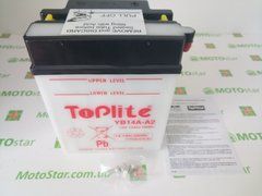 Мотоакумулятор TOPLITE YB14A-A2 12V, 14Ah, д. 136, ш. 91, в.178, обсяг 0,9, вага 4,5 кг, без електроліту