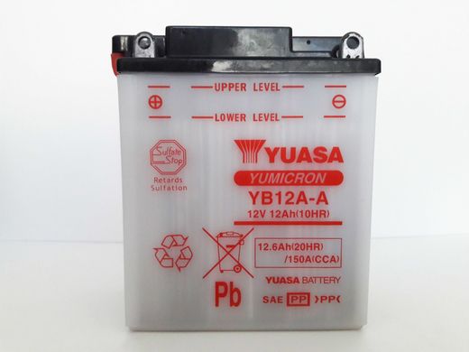 YUASA YB12A-A Мото аккумулятор 12 А/ч, 150 А, (+/-), 134x80x160 мм