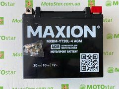 Акумулятор для мототехніки Maxion MXBM-YT20L-4 AGM 12V, 20 A/ч, 290 A, (-/+), 175x87x155 мм (YTX20L-BS)