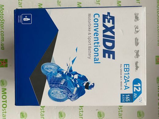 Мото аккумулятор EXIDE EB12A-A / YB12A-A 12 А/ч, 170 А, (+/-), 134х80х160 мм