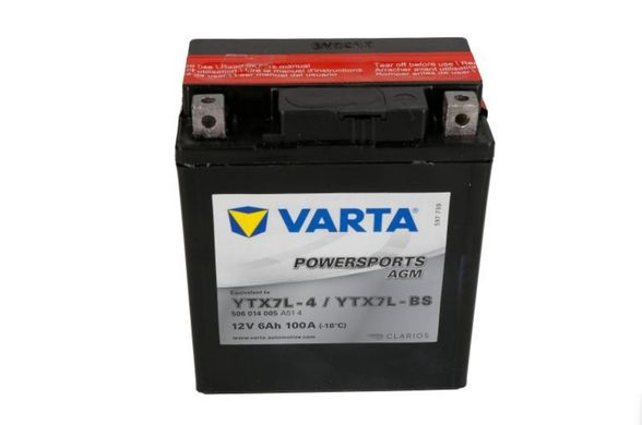 VARTA YTX7L-BS (YTX7L-4) Powersports AGM Аккумулятор 6 А/ч, 100 А, (-/+), 114х71х131 мм