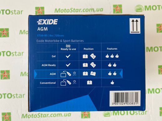 Акумулятор AGM EXIDE ETX9-BS / YTX9-BS