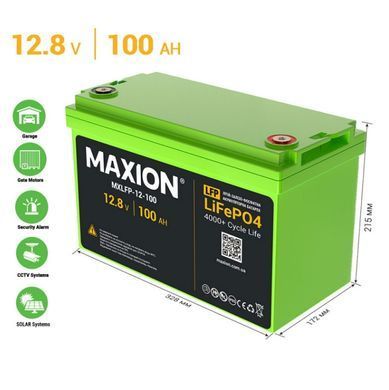 Аккумулятор MAXION LiFePO4 MXLFP-12-100 12V, 100Ah, 1280W*h, (литий-железо-фосфатный аккумулятор для ИБП (UPS))