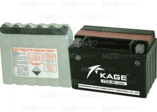 KAGE KGX9-BS (YTX9-BS) Мото аккумулятор 9Ah, 105 А, (+/-) 12 v 150x87x105 мм
