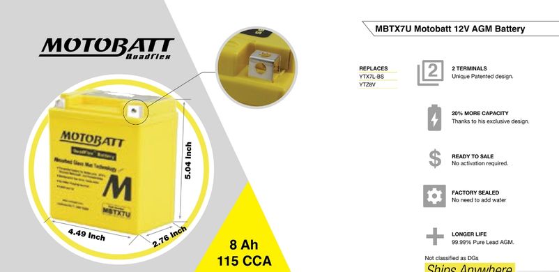 Motobatt MBTX7U Мото акумулятор 8 A/ч, 115 A, (-/+), 114x70x128 мм